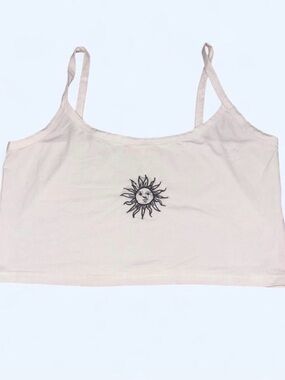 ROMWE Cream Sun Embroidered Crop Cami
